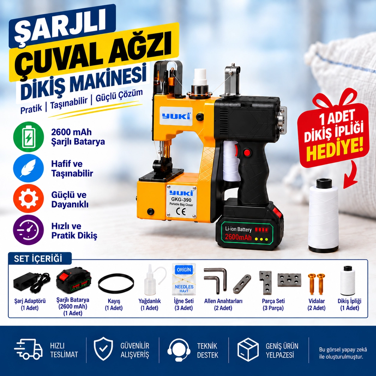 AMES Yuki Çuval Ağzı Dikiş Makinası Şarjlı  (2600MA)