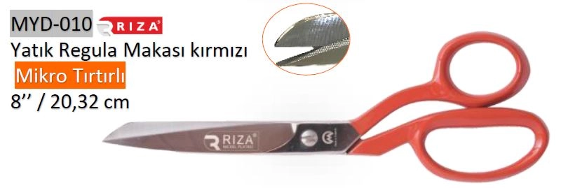 Rıza 3257-8 Kırmızı Saplı Mikro Tırtıklı Yatık Makas No: 8 – 20,32 cm (8 inç) (MYD-010)