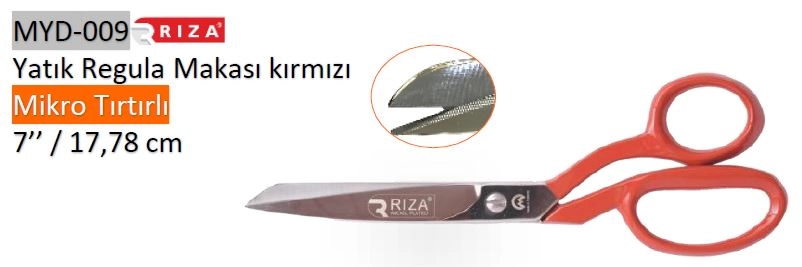 Rıza 3257-7 Kırmızı Saplı Mikro Tırtıklı Yatık Makas No: 7 – 17,78 cm (7 inç) (MYD-009)
