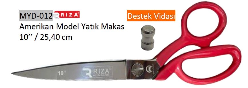 Rıza 7500-10 K Kırmızı Saplı Sivri Uçlu Amerikan Model Yatık Makas No: 10 – 25,40 cm (10 inç) (MYD-012)