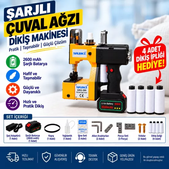 AMES Yuki Çuval Ağzı Dikiş Makinası Şarjlı  (2600MA) +3 İplikli