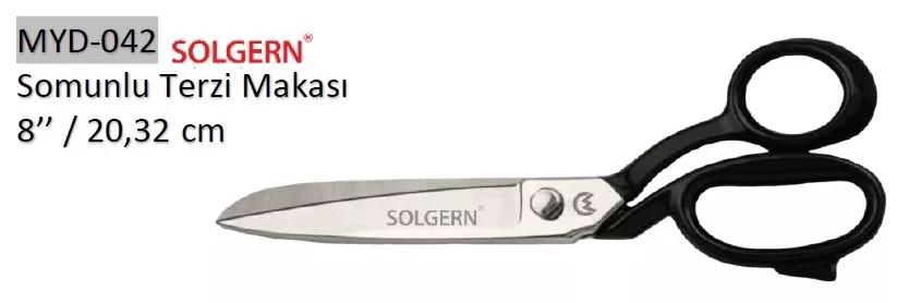 Solgern MYD-042 421-8 Somonlu Terzi Makası Siyah Saplı 20,32 cm No: 8