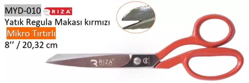Rıza 3257-8 Kırmızı Saplı Mikro Tırtıklı Yatık Makas No: 8 – 20,32 cm (8 inç) (MYD-010)