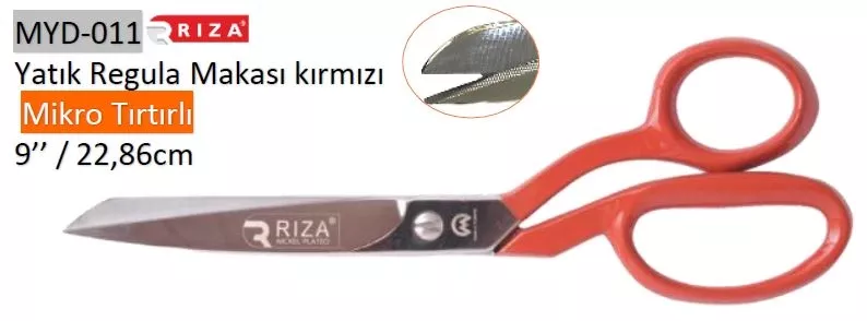 Rıza 3257-9 Kırmızı Saplı Mikro Tırtıklı Yatık Makas No: 9 – 22,86 cm (9 inç) (MYD-011)