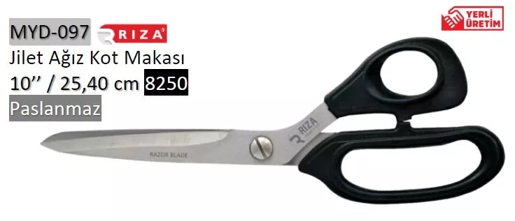 Rıza M-8250 RB Plastik Saplı Jilet Ağız Kot ve Terzi Makası No: 10 – 25,4 cm (MYD-097)