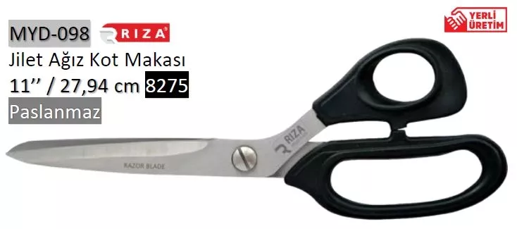 Rıza M-8275 RB Plastik Saplı Jilet Ağız Kot ve Terzi Makası No: 11 – 27,94 cm (MYD-098)